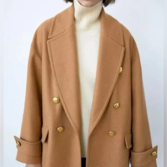 Zara Gold Button Coat - Picture 2 of 12